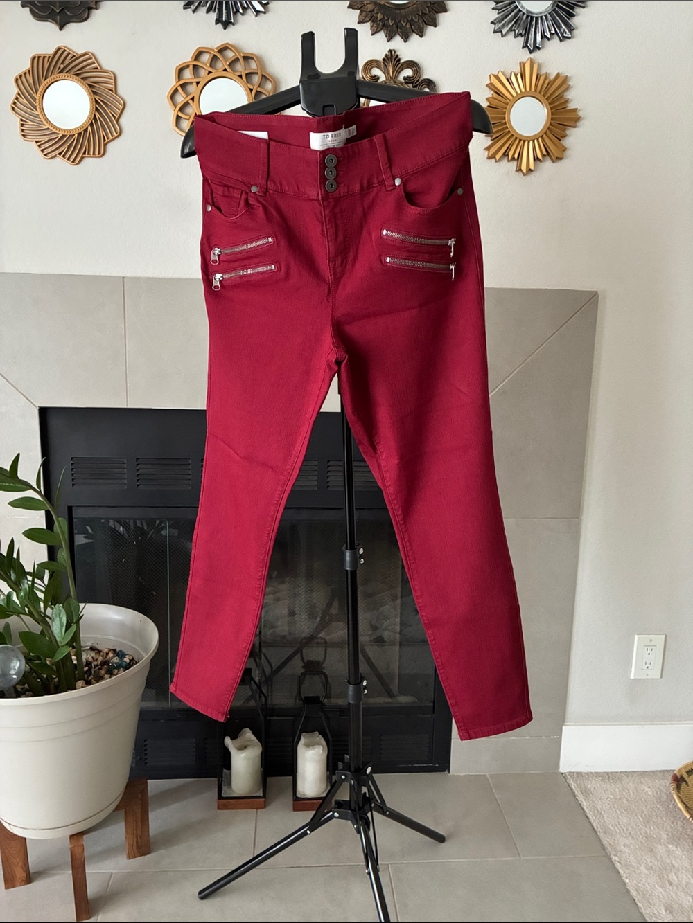 torrid Wine Red Skinny Jeans with Front Zip Details